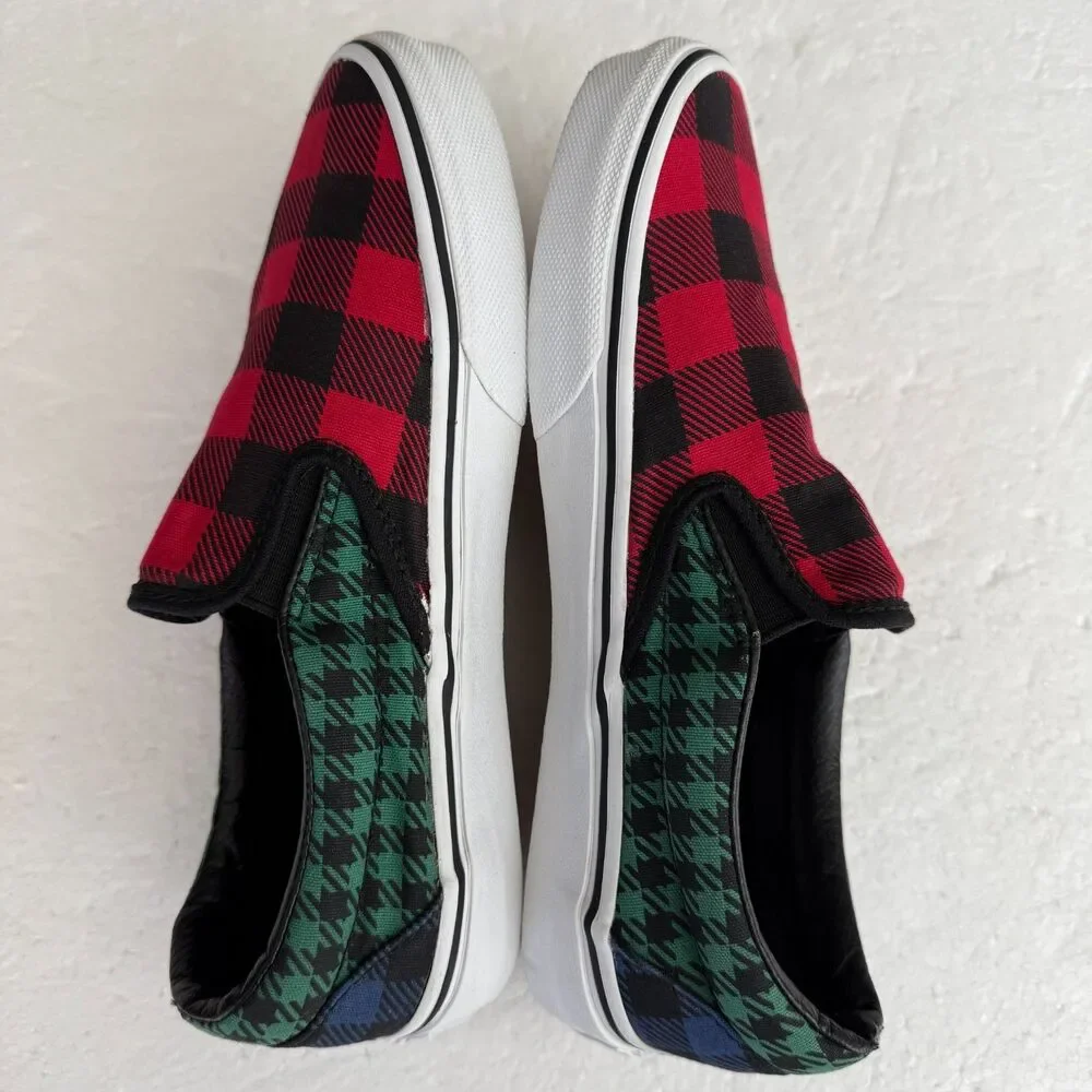 Size 7 - Vans Classic Buffalo Mix Red Green Blue Skate Shoes Women's - Picture 3 of 10